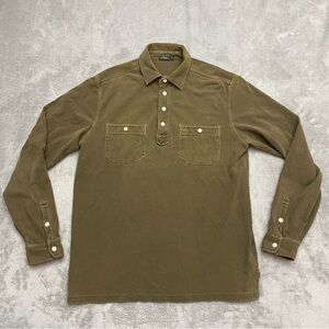 J.Crew Mens Long Sleeve Heavyweight Cotton Utility Polo Pullover Shirt Green M